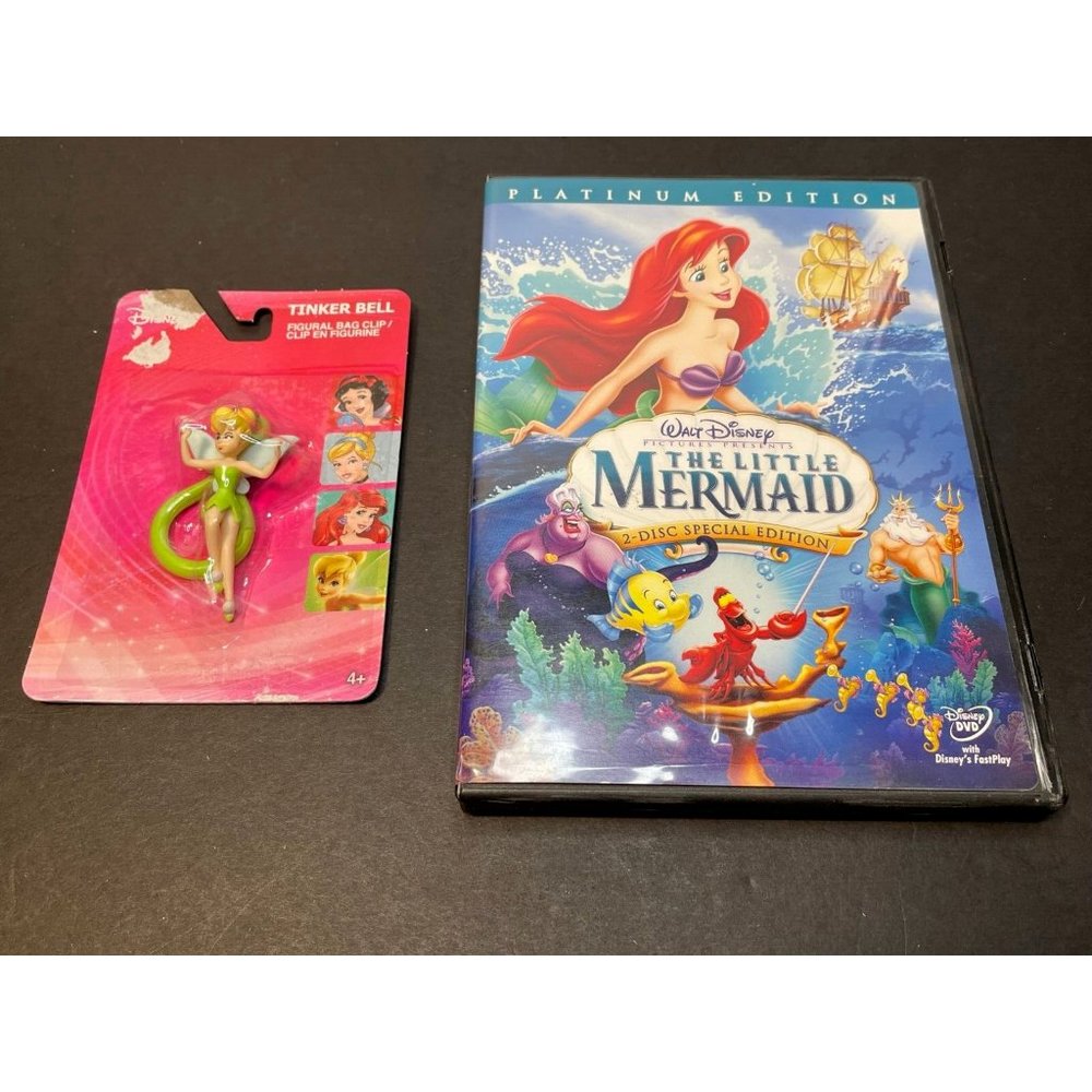 Disney Tinker Bell Figure Bag Clip book purses backpacks & Little Mermaid DVD - Picture 11 of 11